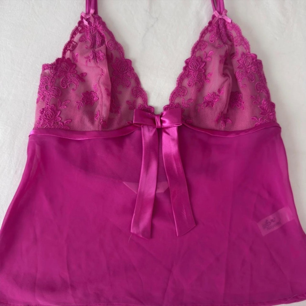 Vintage Sheer Euro Y2K Pink Tank Top With Bow - Picture 6 of 8